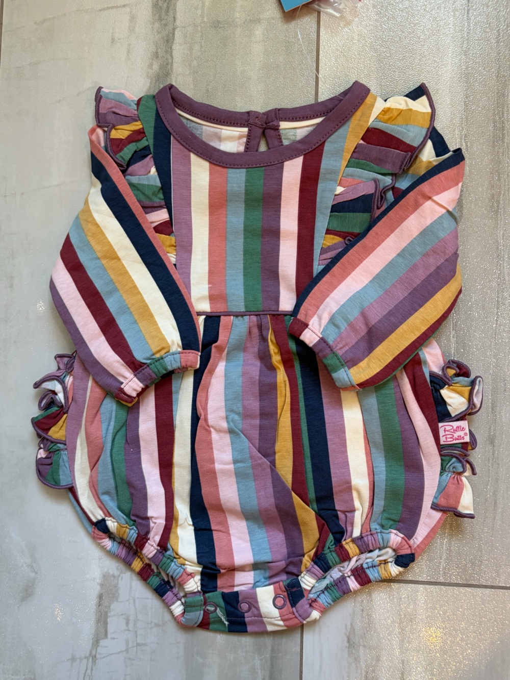 NWT RuffleButts Colorful Enchanted Rainbow Stripe Flutter Bubble Romper 0-3M